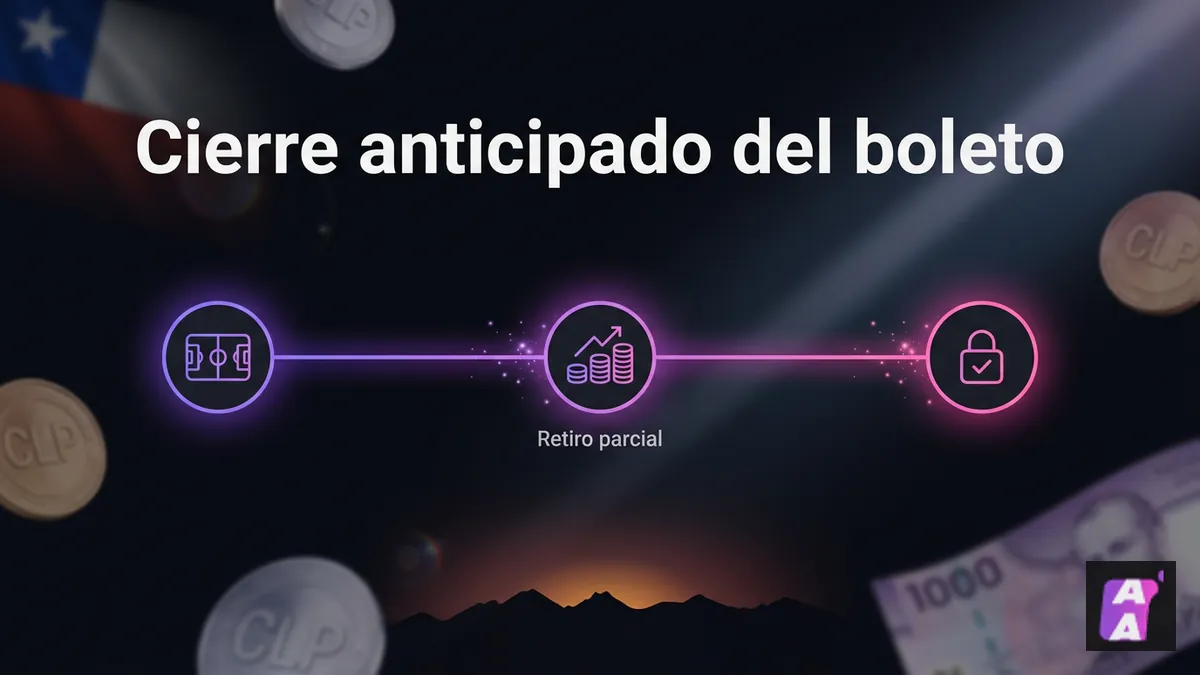 Línea de tiempo digital que explica el cierre anticipado de una apuesta deportiva con luces moradas y rosadas en Apuestalo