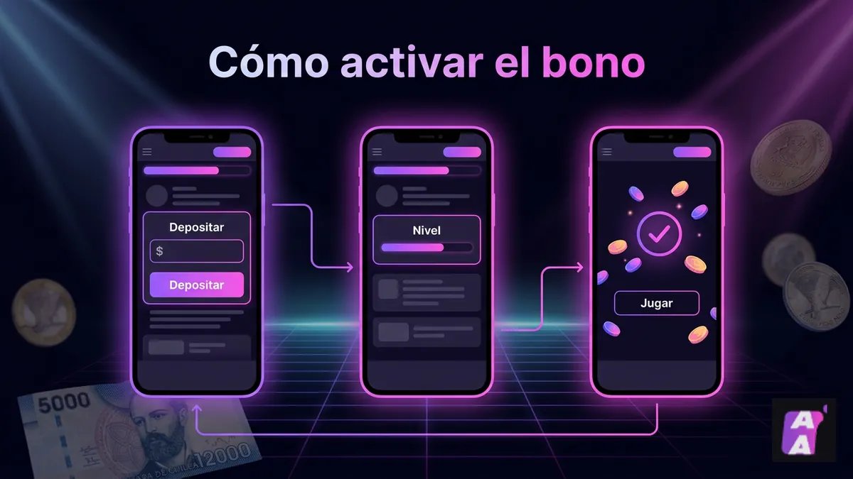Pasos para activar el bono de bienvenida de Apuestalo mostrados en tres pantallas de celular
