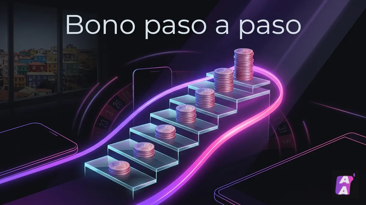 Escalera de monedas que representa el bono de bienvenida creciente de Apuestalo en Chile