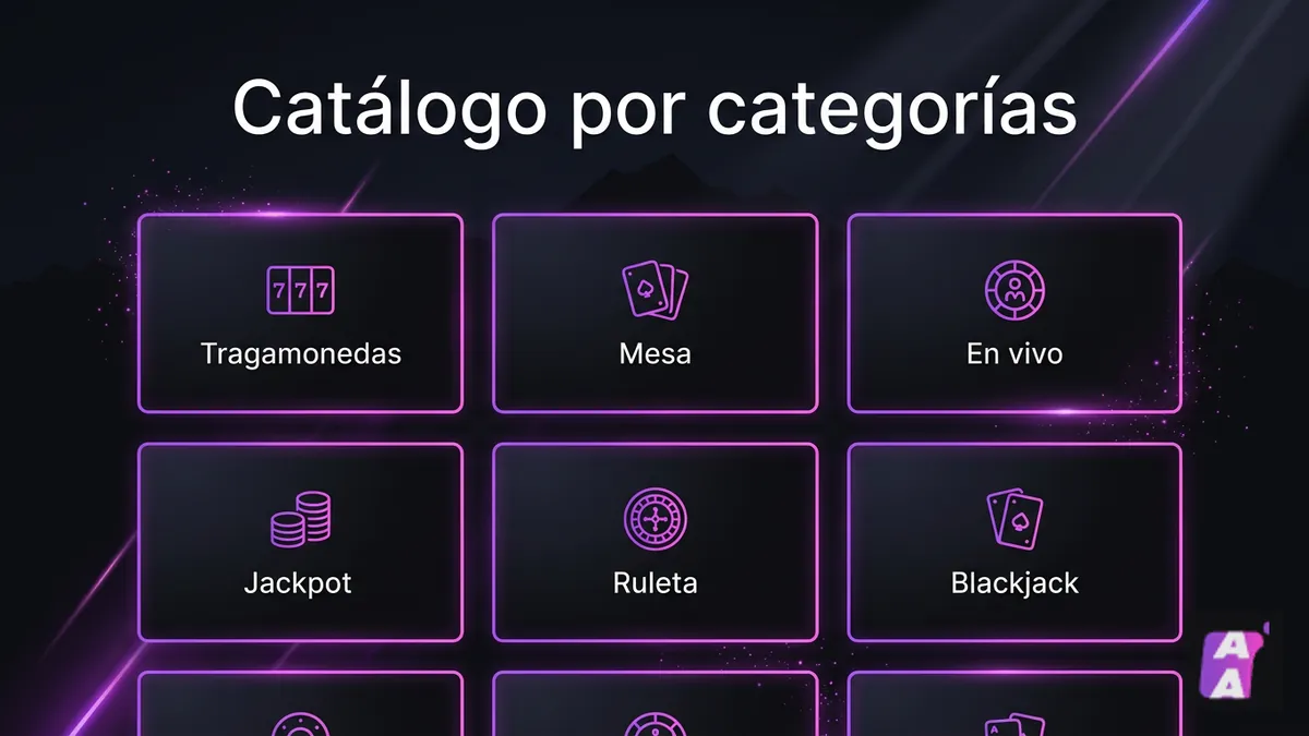 Catálogo de categorías de tragamonedas y juegos de Apuestalo Chile en pantalla con íconos