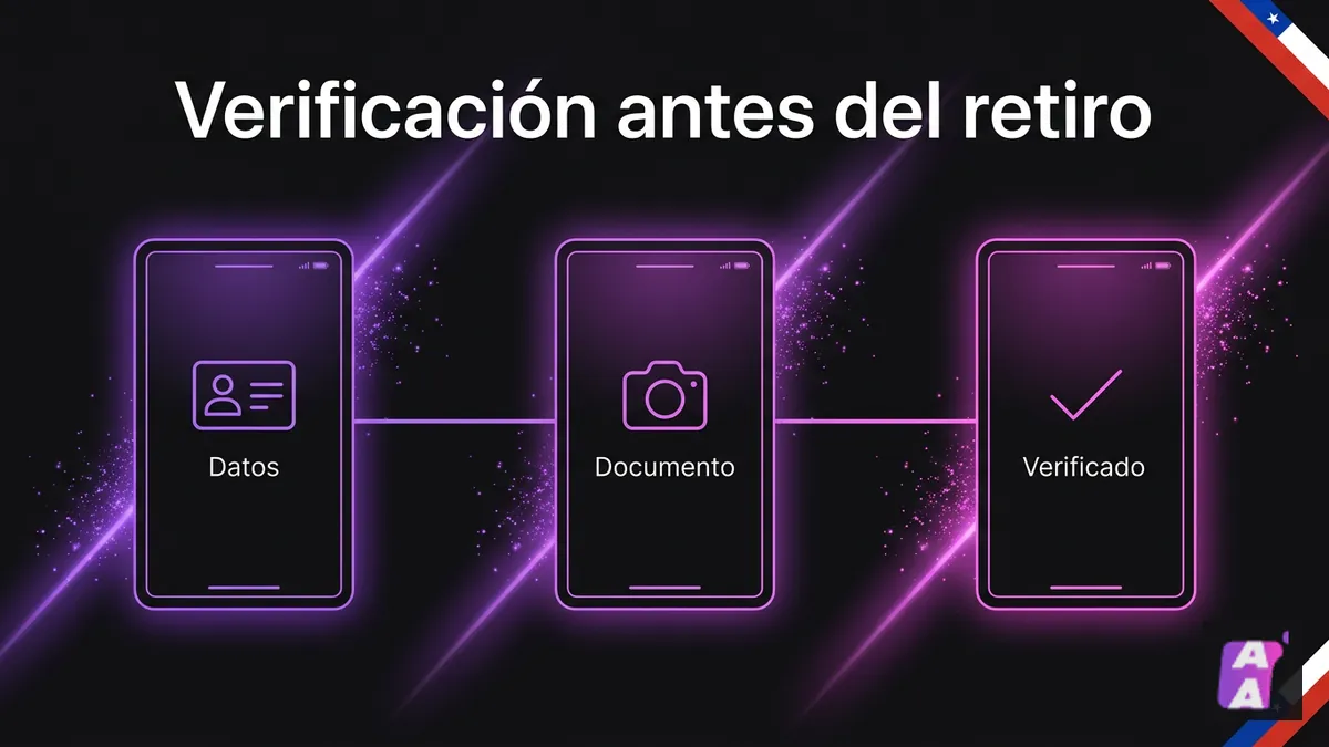 Pasos de verificación KYC antes de retirar en Apuestalo Chile en tres pantallas