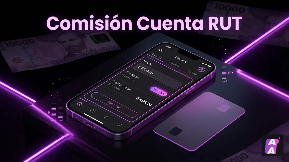 Comisión fija de Cuenta RUT al depositar en Apuestalo Chile, mostrada en pantalla de app bancaria genérica